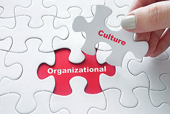 organizational culture written on puzzle pieces