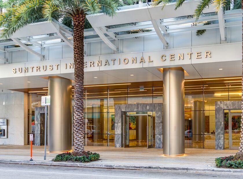 Sun trust international center main entrance during a sunny day.