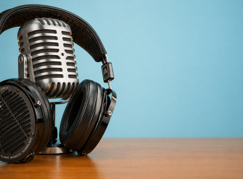 Classic microphone and Audeze LCD-4 headphones.